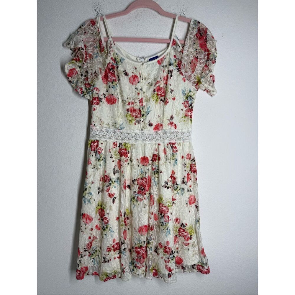 Disney Beauty and the Beast Dress Sz M Juniors Ivory Floral Cold Shoulder